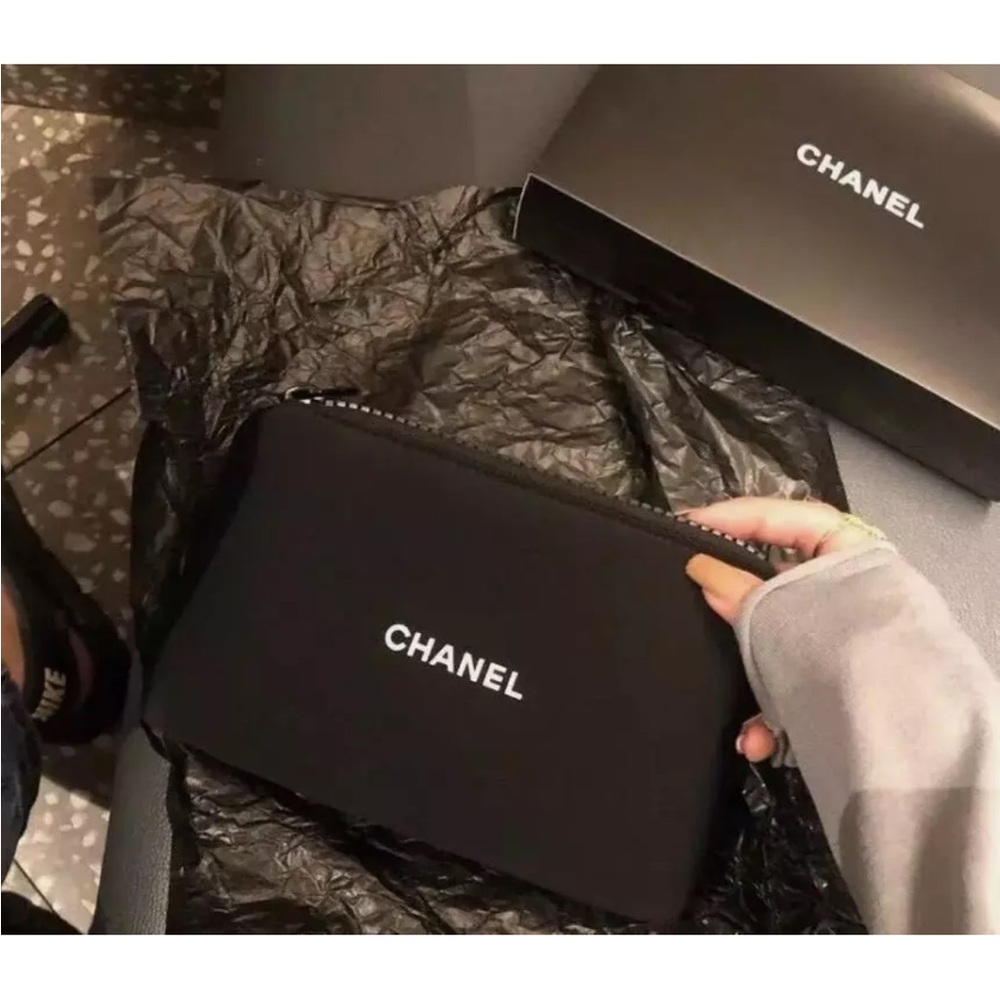 Chanel Black Neoprene Cosmetic Bag NIB